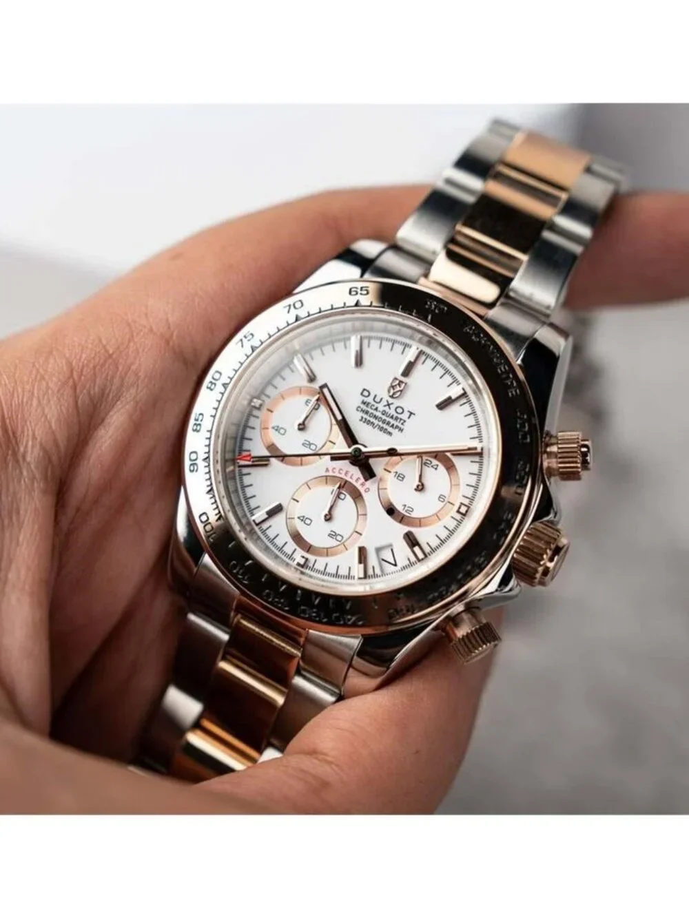 NWT Duxot Accelero Chronograph Tachymeter White Dial Men's Watch